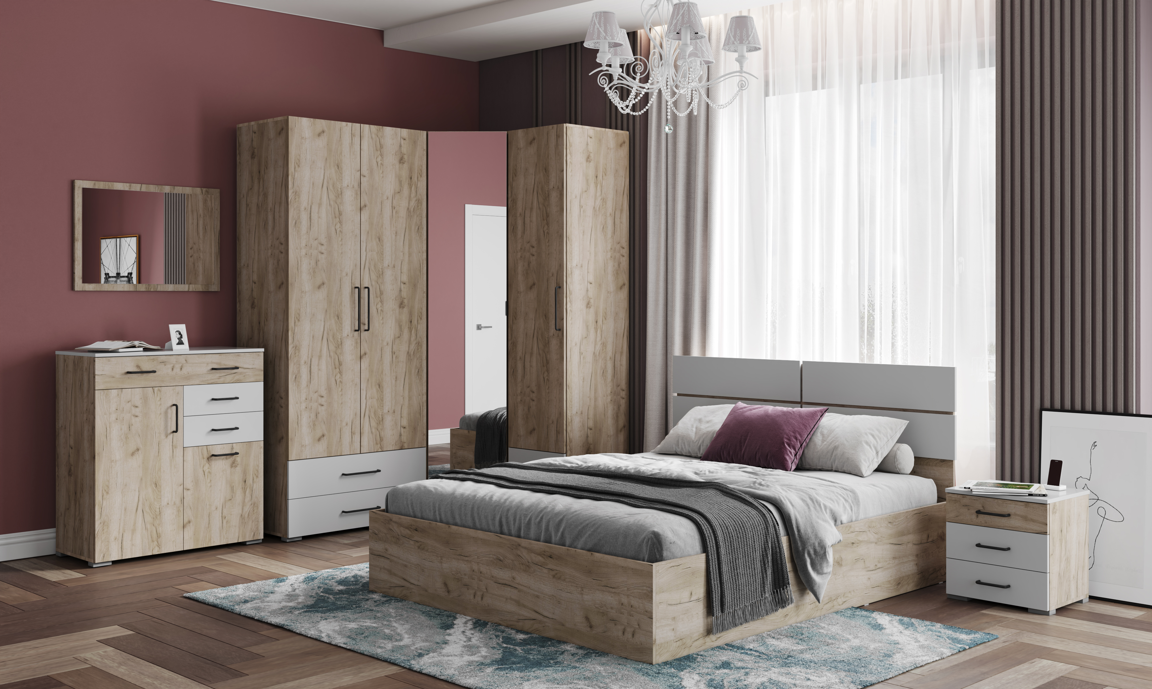 Шкаф угловой Теана дуб крафт серый